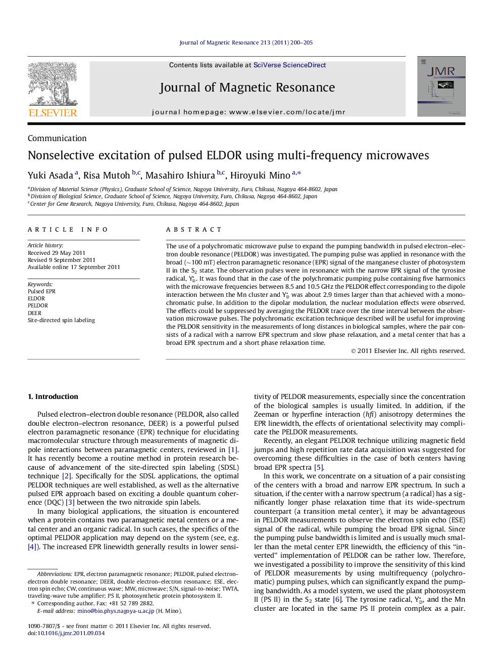 Nonselective excitation of pulsed ELDOR using multi-frequency microwaves