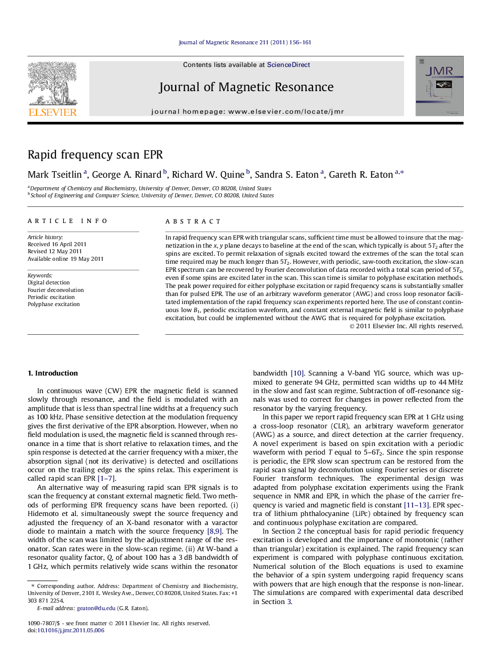 Rapid frequency scan EPR