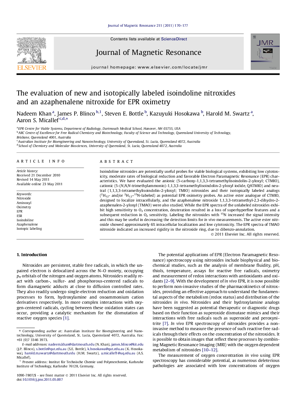 The evaluation of new and isotopically labeled isoindoline nitroxides and an azaphenalene nitroxide for EPR oximetry