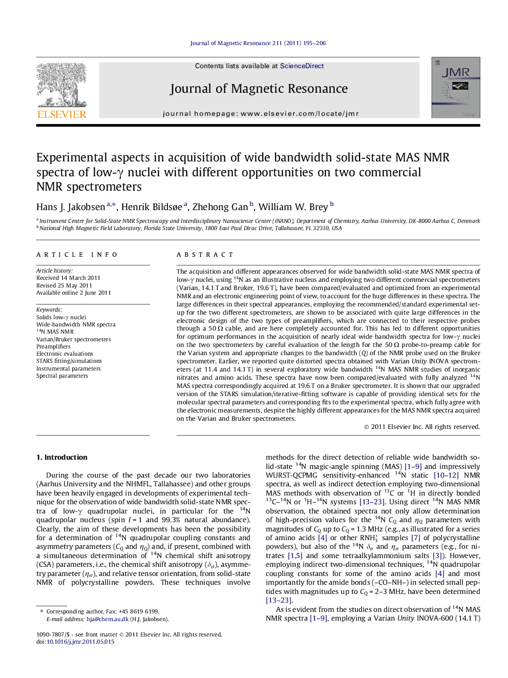 عکس صفحه اول مقاله: Experimental aspects in acquisition of wide bandwidth solid-state MAS NMR spectra of low-γ nuclei with different opportunities on two commercial NMR spectrometers Experimental aspects in acquisition of wide bandwidth solid-state MAS NMR spectra of low-γ nuclei with different opportunities on two commercial NMR spectrometers
