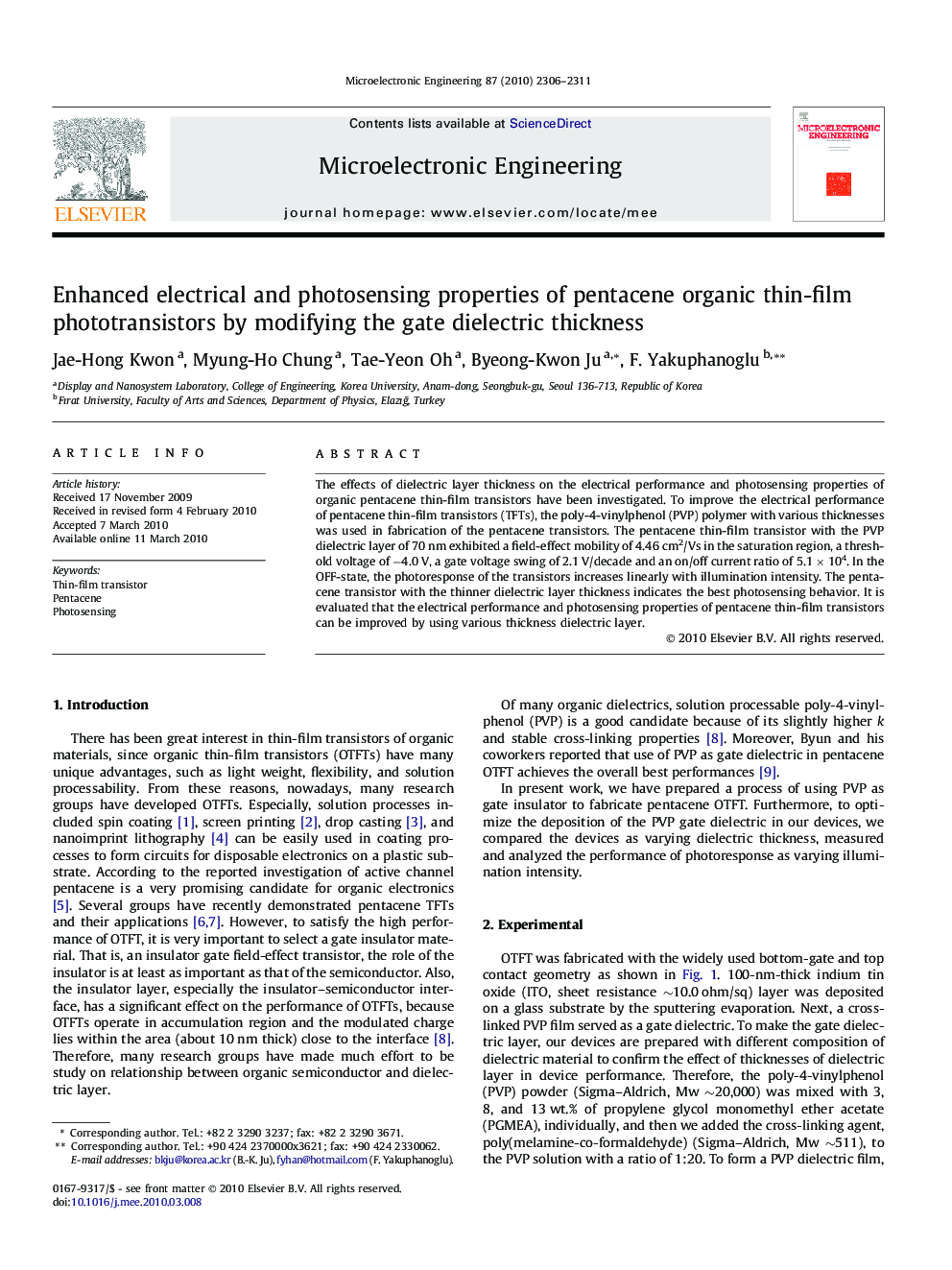 Enhanced electrical and photosensing properties of pentacene organic thin-film phototransistors by modifying the gate dielectric thickness