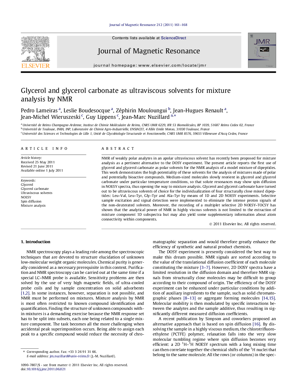 Glycerol and glycerol carbonate as ultraviscous solvents for mixture analysis by NMR