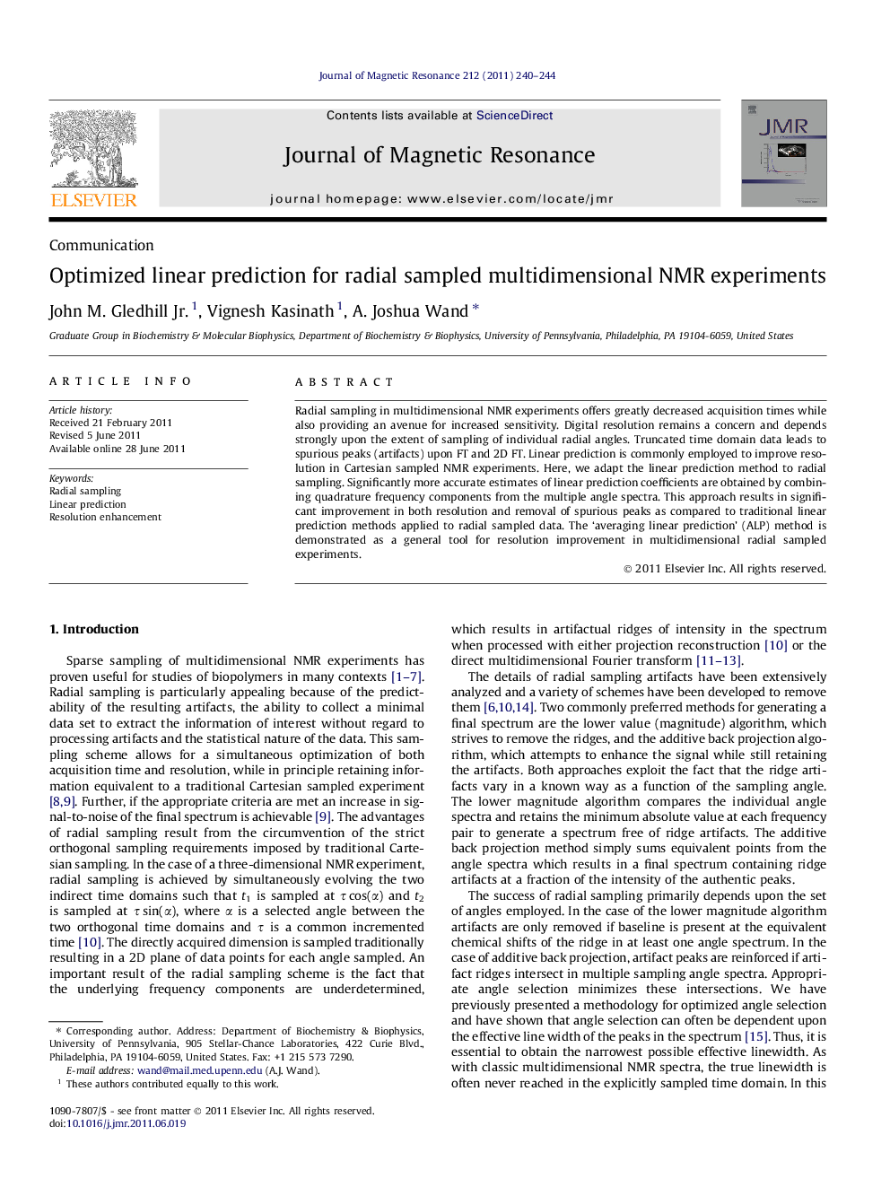 Optimized linear prediction for radial sampled multidimensional NMR experiments