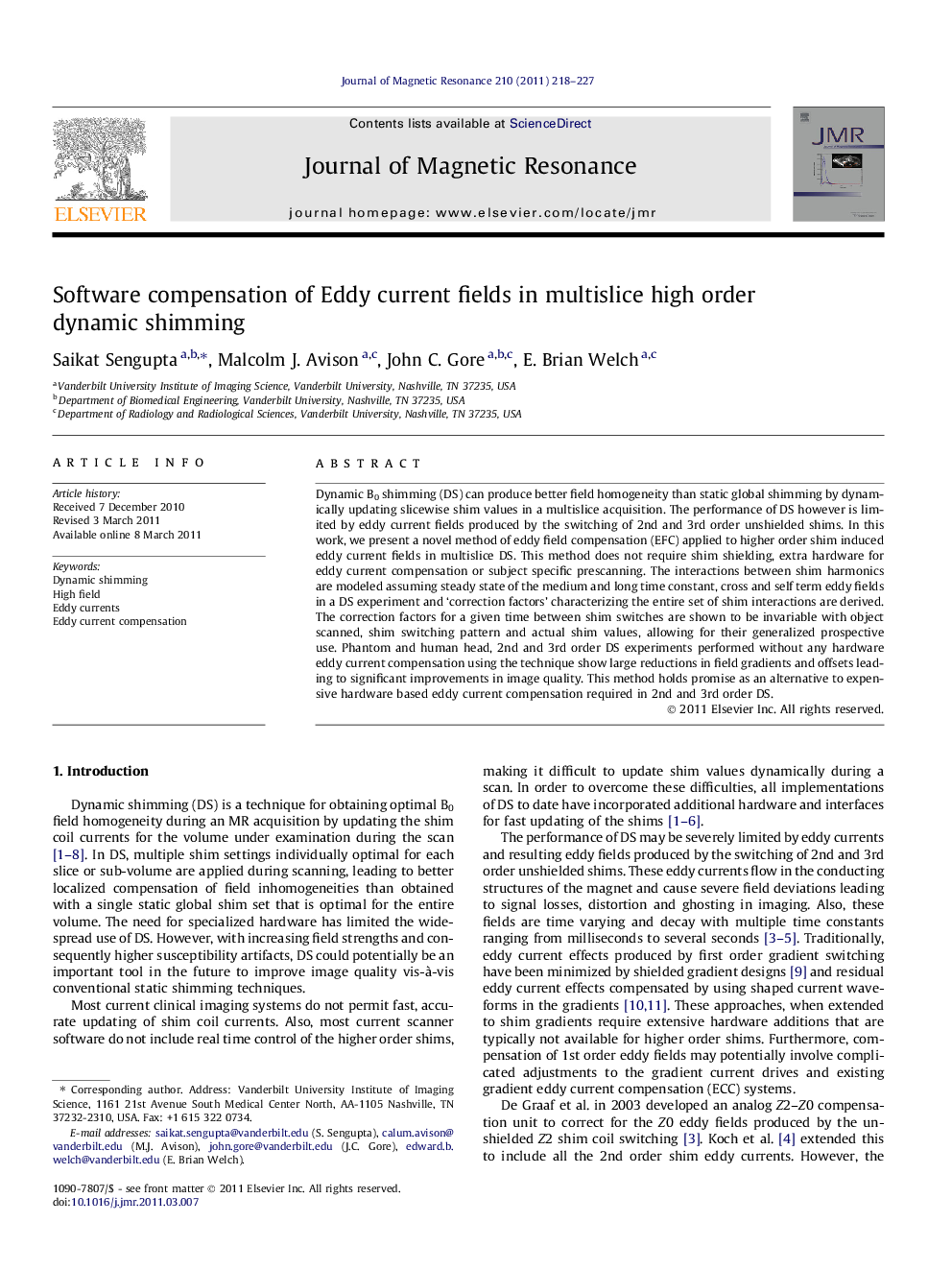 Software compensation of Eddy current fields in multislice high order dynamic shimming