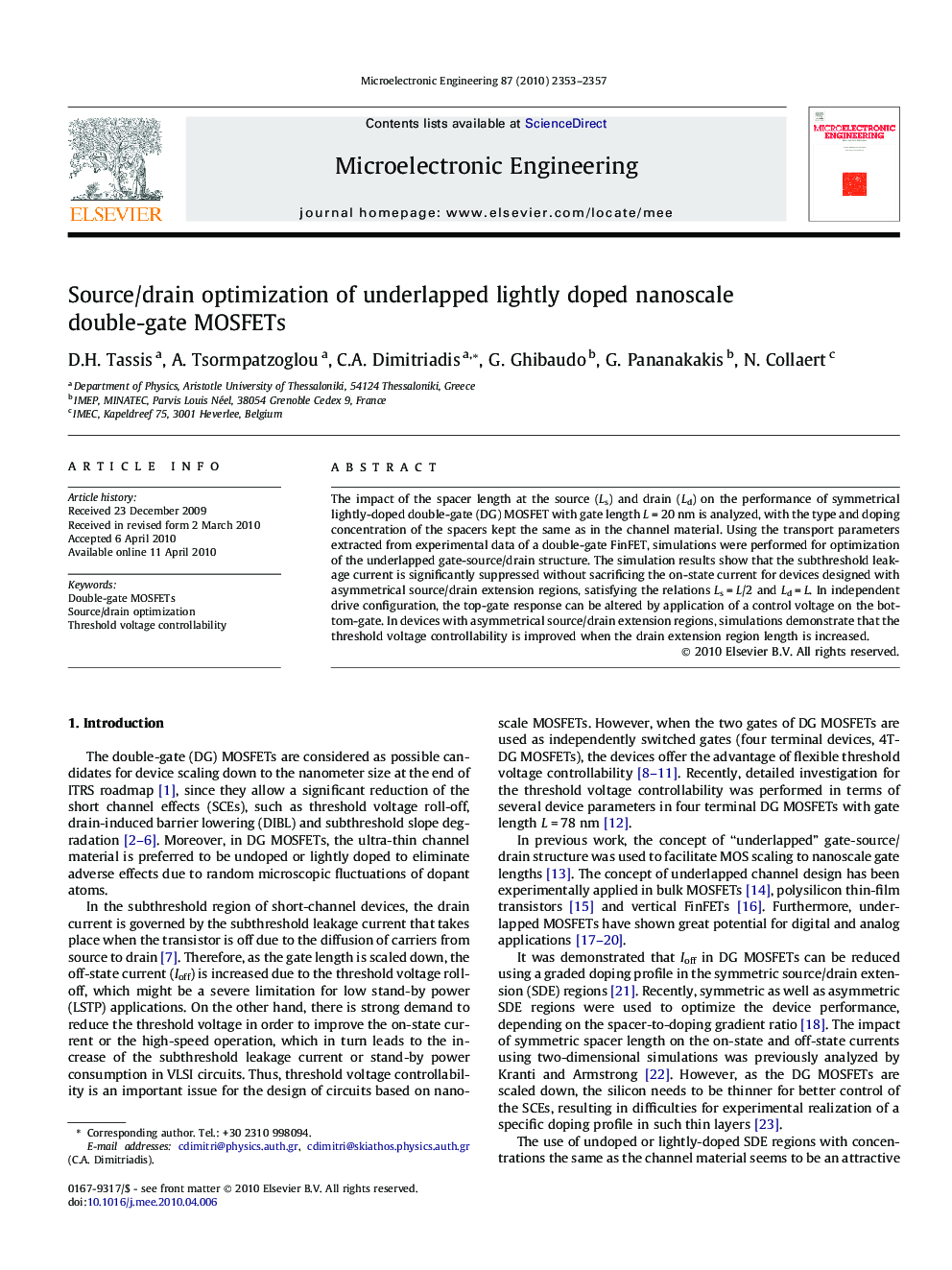 Source/drain optimization of underlapped lightly doped nanoscale double-gate MOSFETs