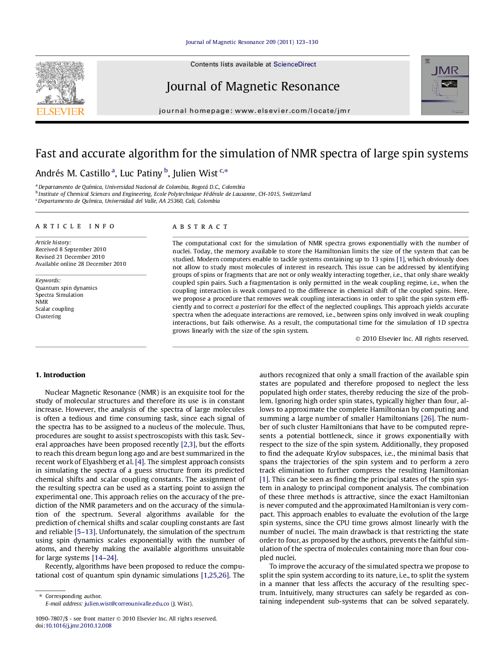 Fast and accurate algorithm for the simulation of NMR spectra of large spin systems