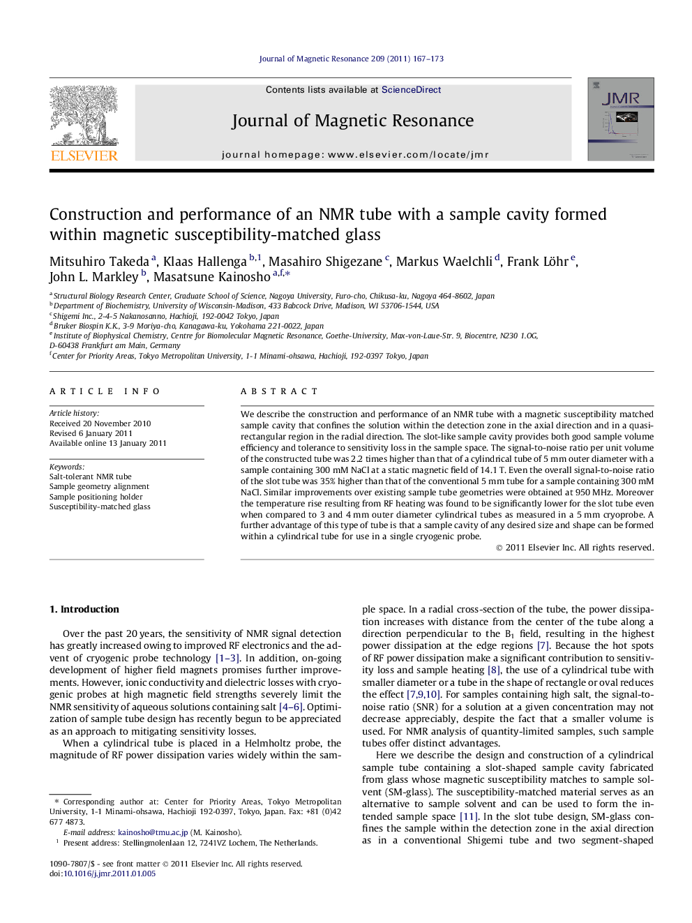 Construction and performance of an NMR tube with a sample cavity formed within magnetic susceptibility-matched glass