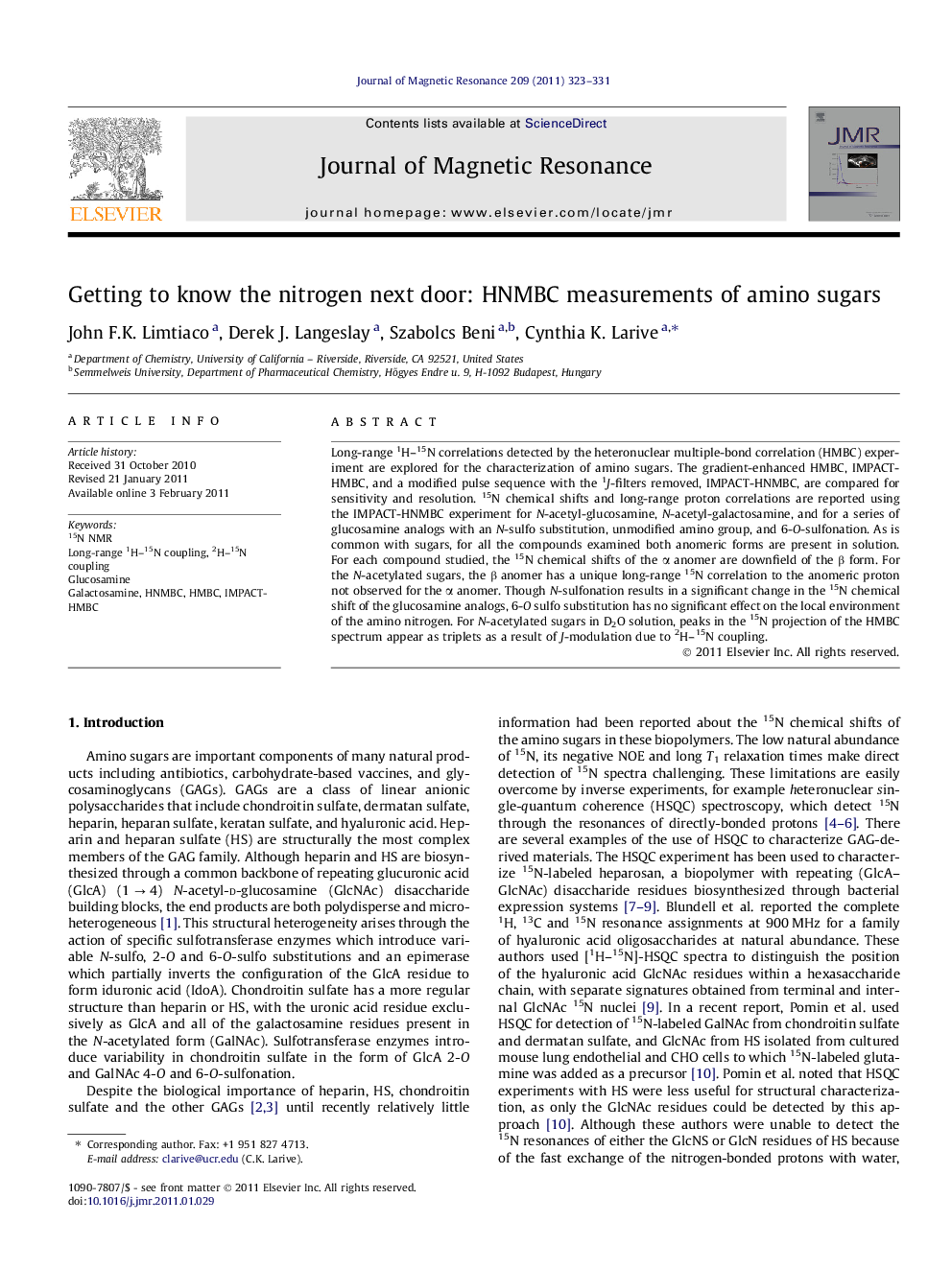 Getting to know the nitrogen next door: HNMBC measurements of amino sugars