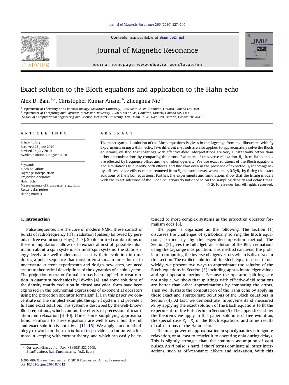 Exact solution to the Bloch equations and application to the Hahn echo