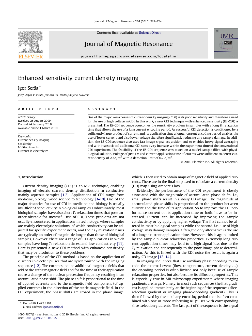 Enhanced sensitivity current density imaging