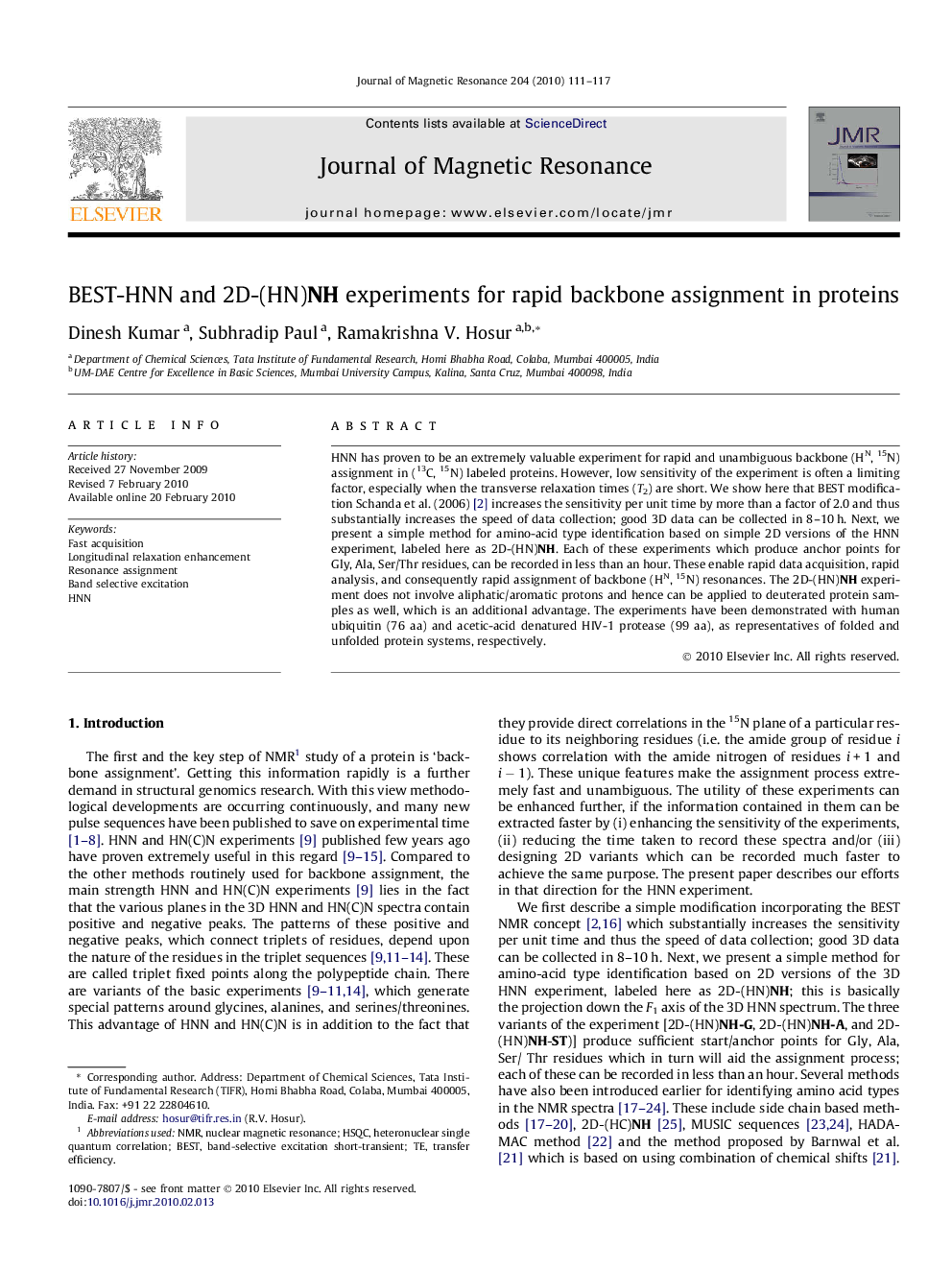 BEST-HNN and 2D-(HN)NH experiments for rapid backbone assignment in proteins