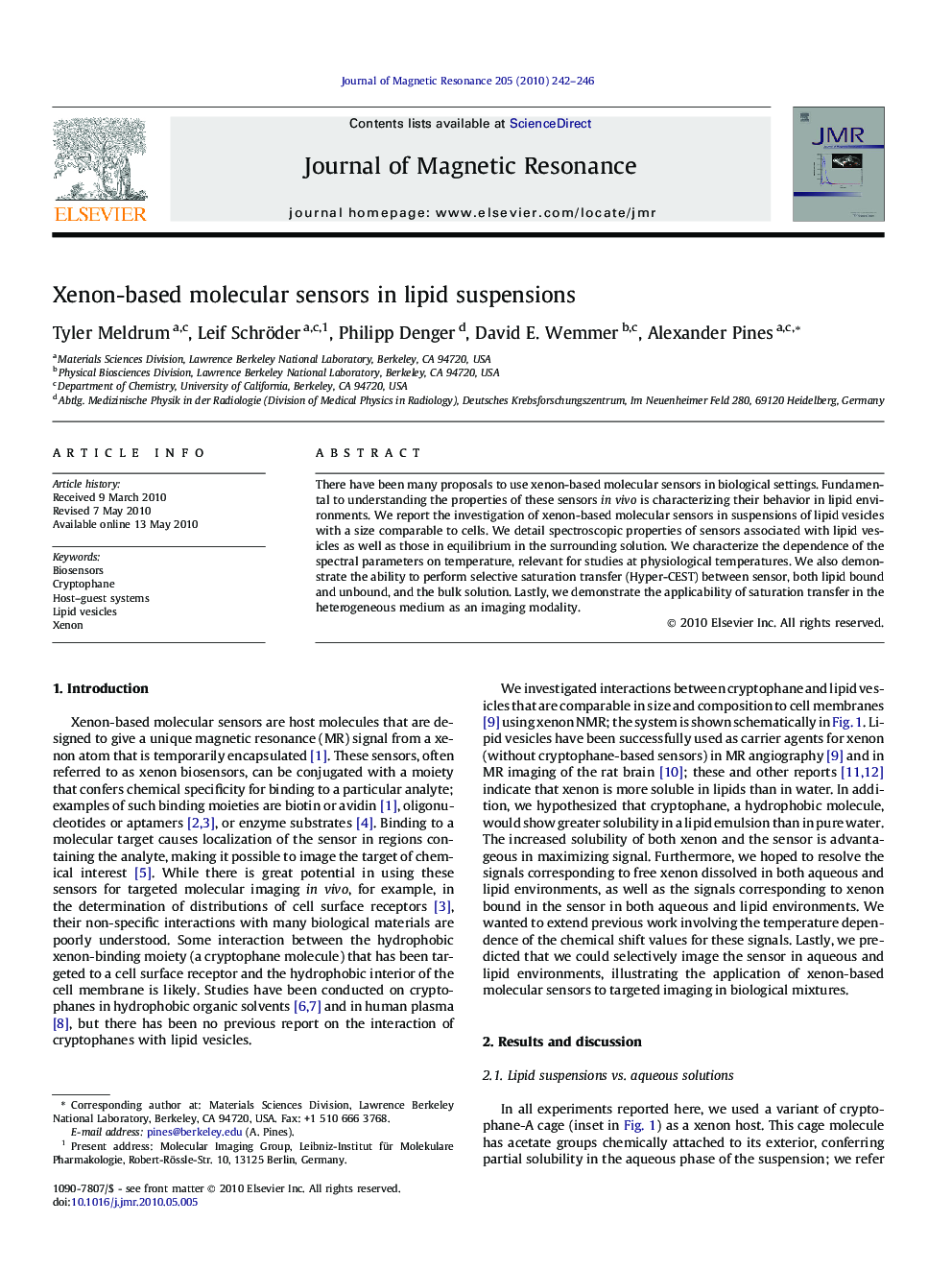 Xenon-based molecular sensors in lipid suspensions