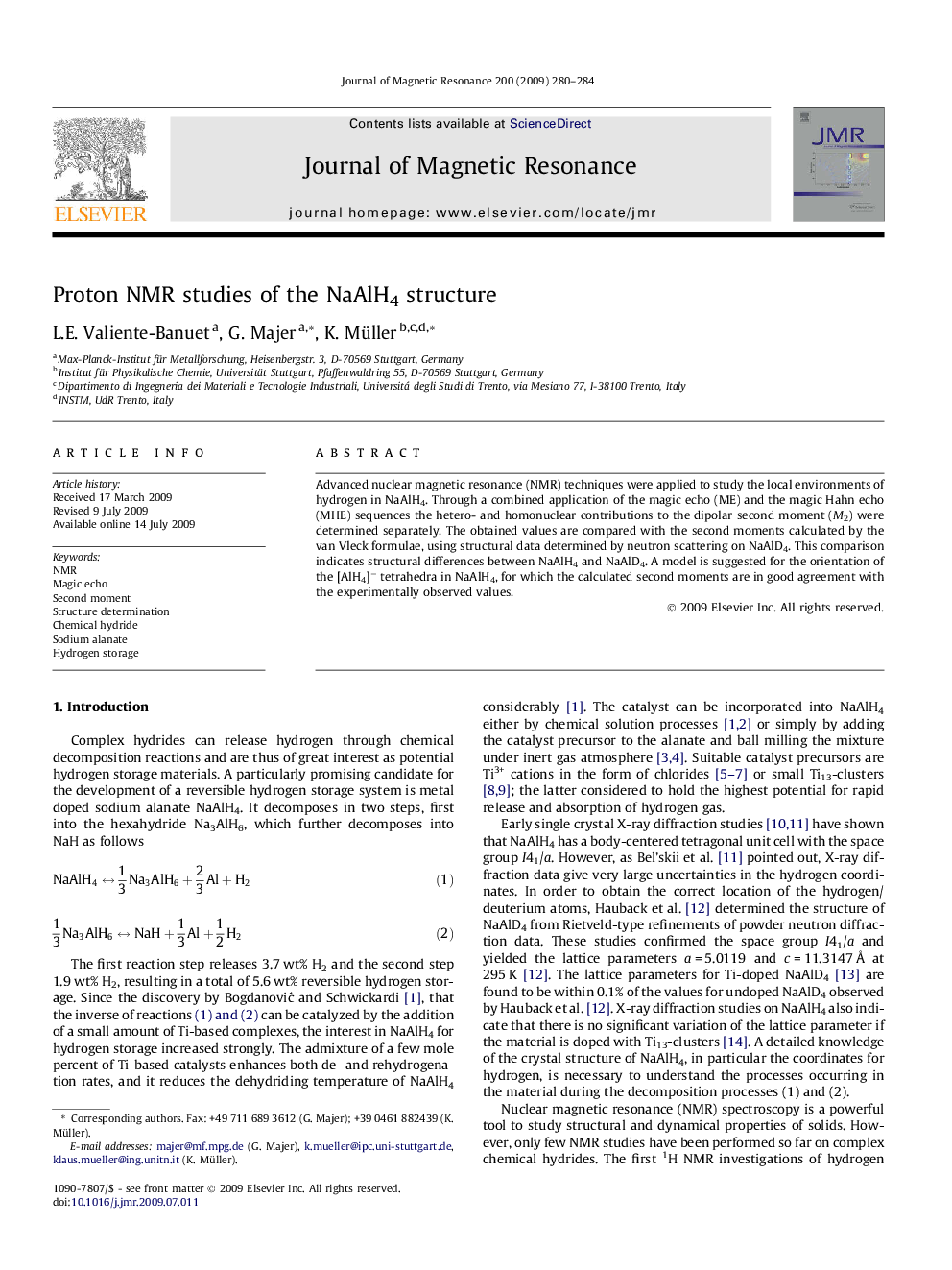 Proton NMR studies of the NaAlH4 structure