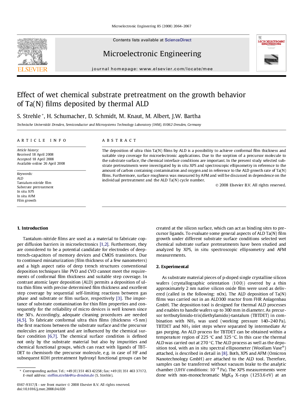 Effect of wet chemical substrate pretreatment on the growth behavior of Ta(N) films deposited by thermal ALD