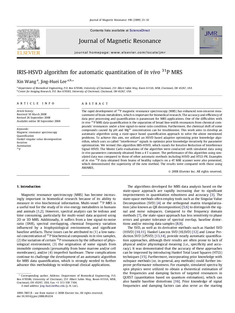 IRIS-HSVD algorithm for automatic quantitation of in vivo 31P MRS