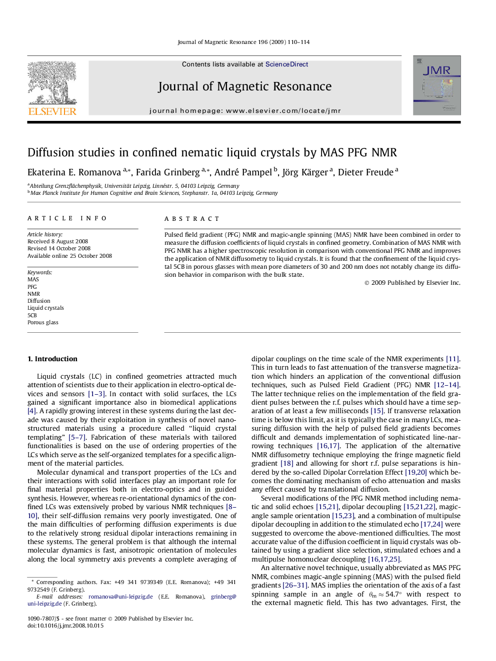 Diffusion studies in confined nematic liquid crystals by MAS PFG NMR