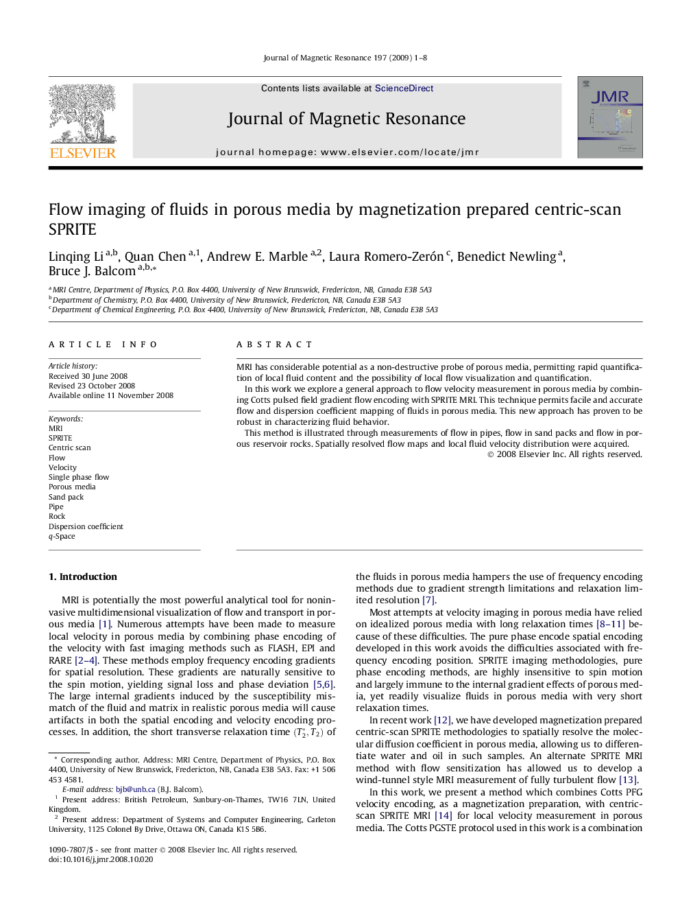 Flow imaging of fluids in porous media by magnetization prepared centric-scan SPRITE