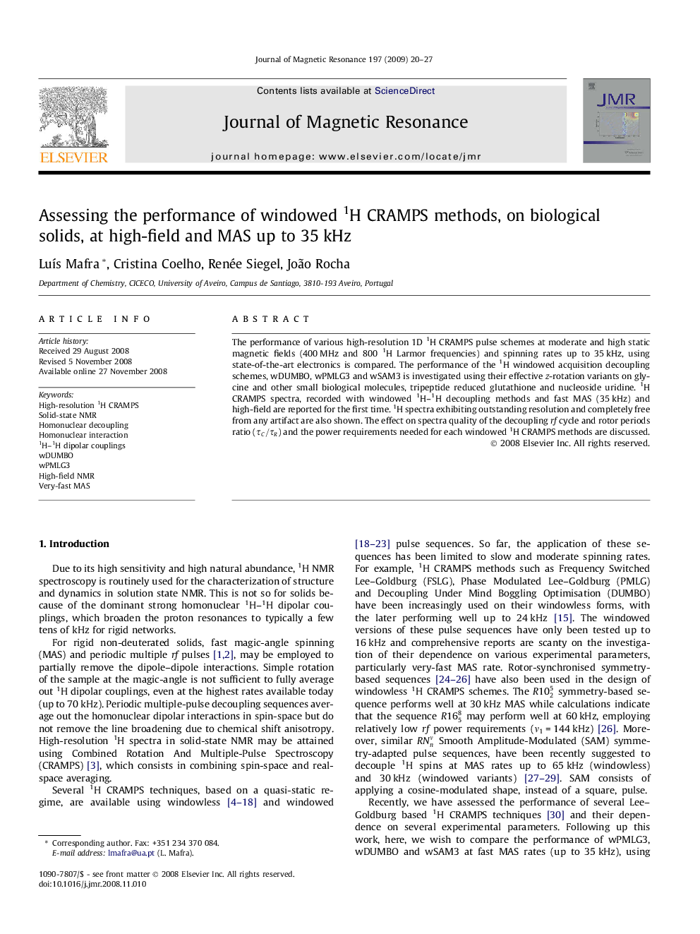 Assessing the performance of windowed 1H CRAMPS methods, on biological solids, at high-field and MAS up to 35Â kHz