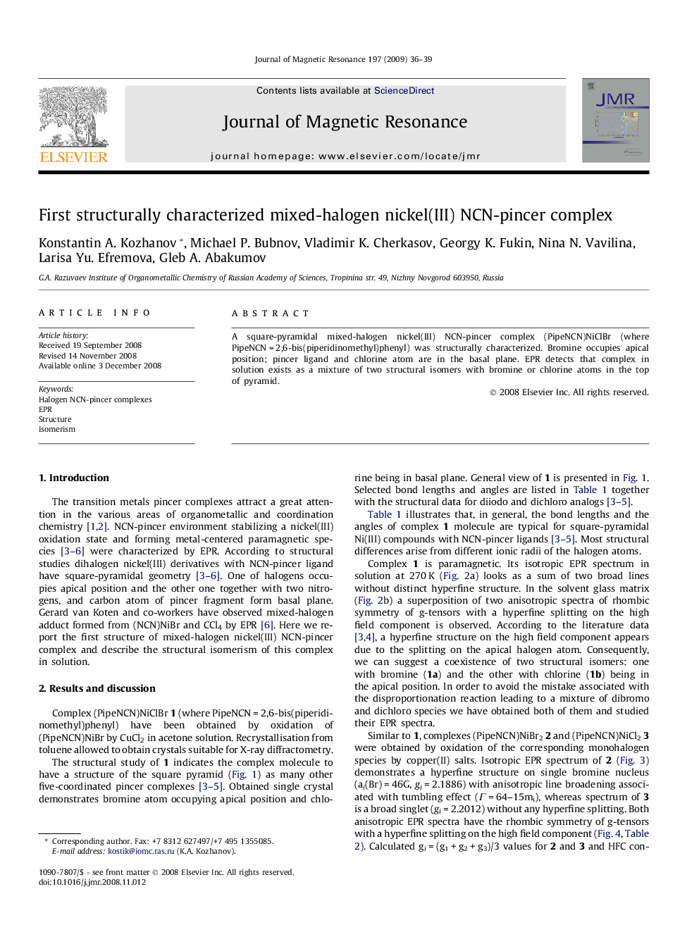 First structurally characterized mixed-halogen nickel(III) NCN-pincer complex