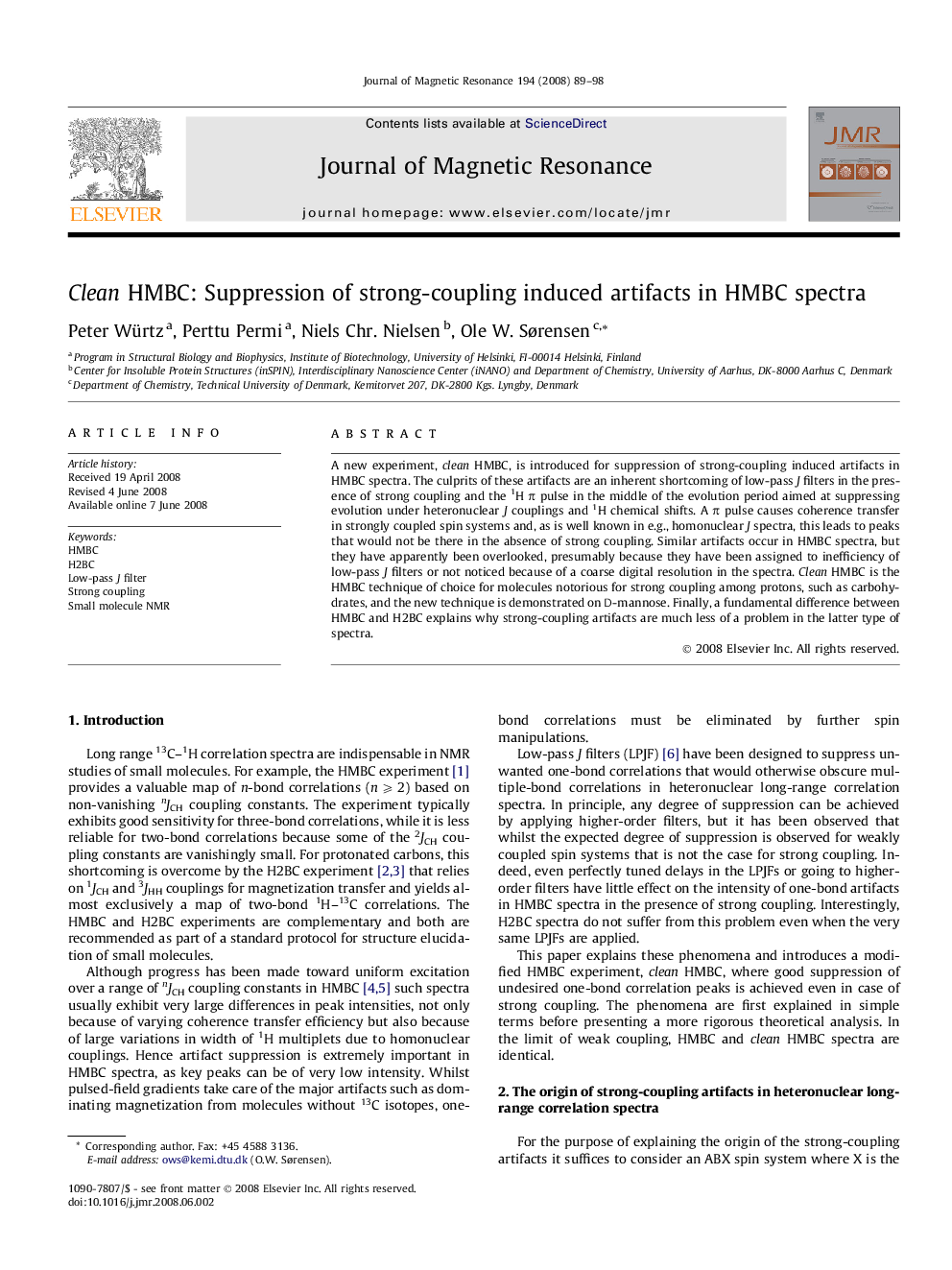 Clean HMBC: Suppression of strong-coupling induced artifacts in HMBC spectra