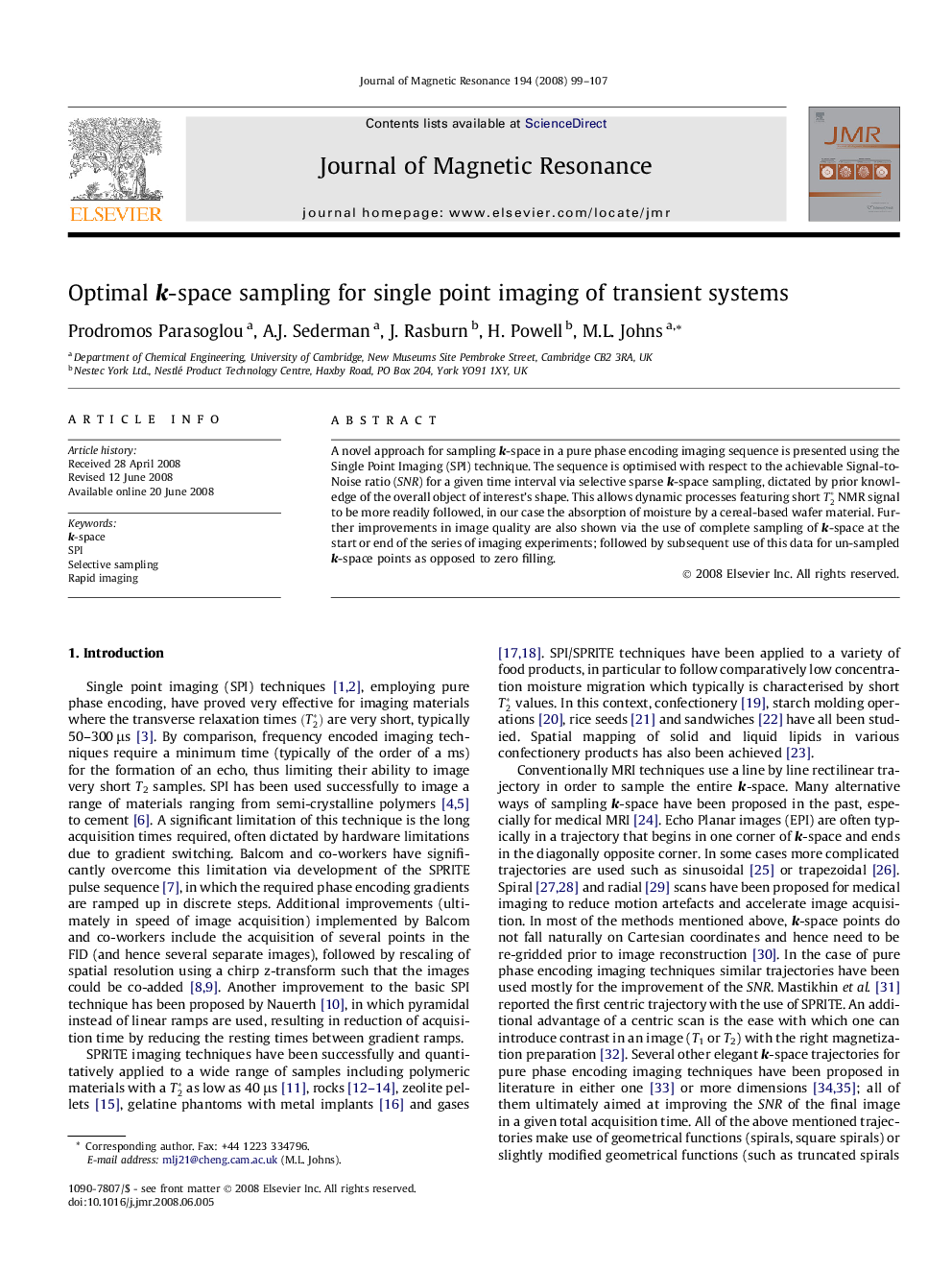 Optimal k-space sampling for single point imaging of transient systems