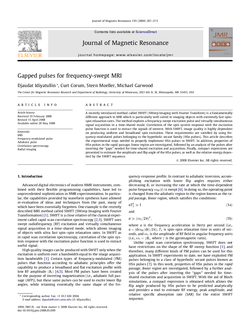 Gapped pulses for frequency-swept MRI