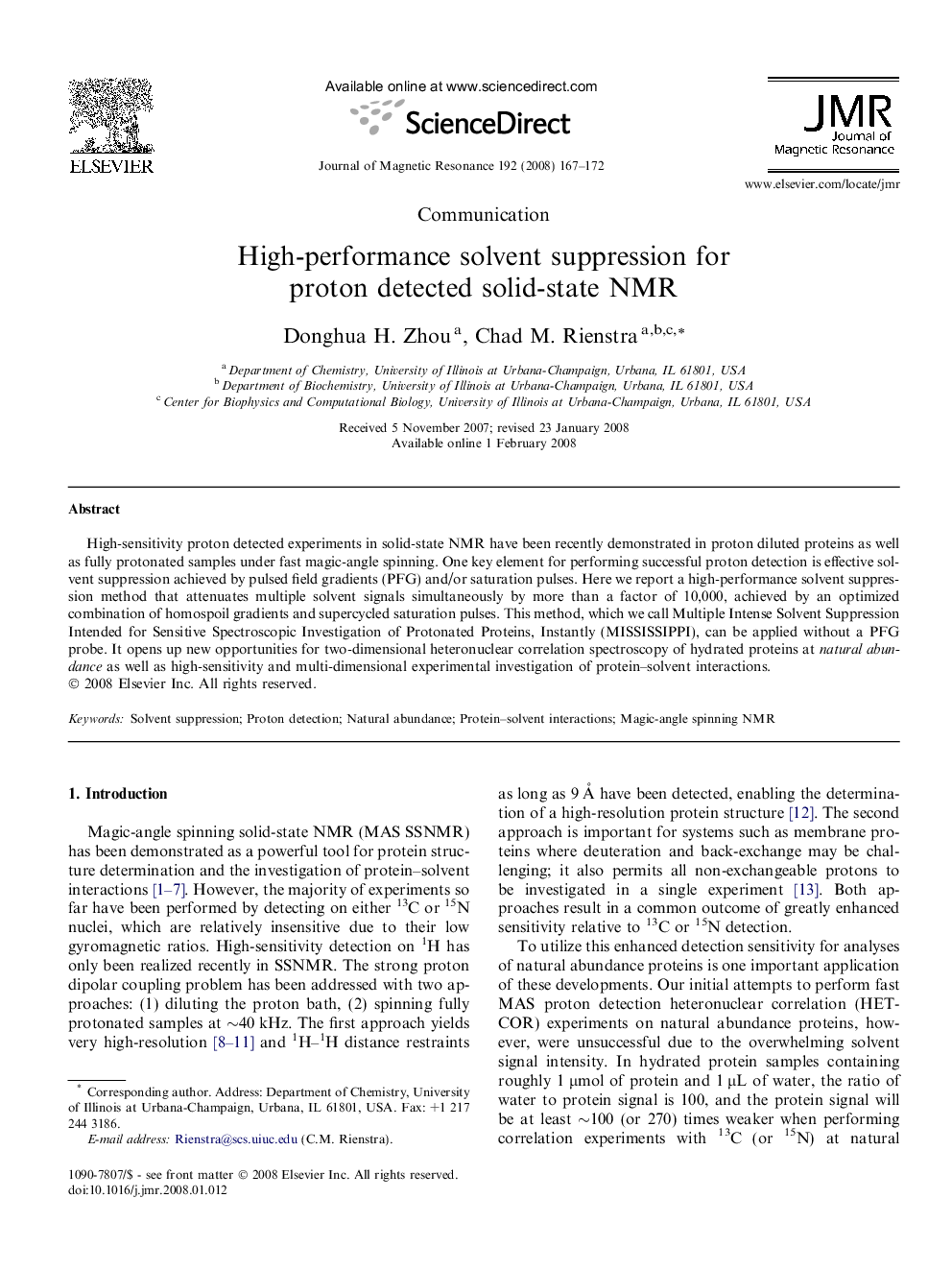 High-performance solvent suppression for proton detected solid-state NMR