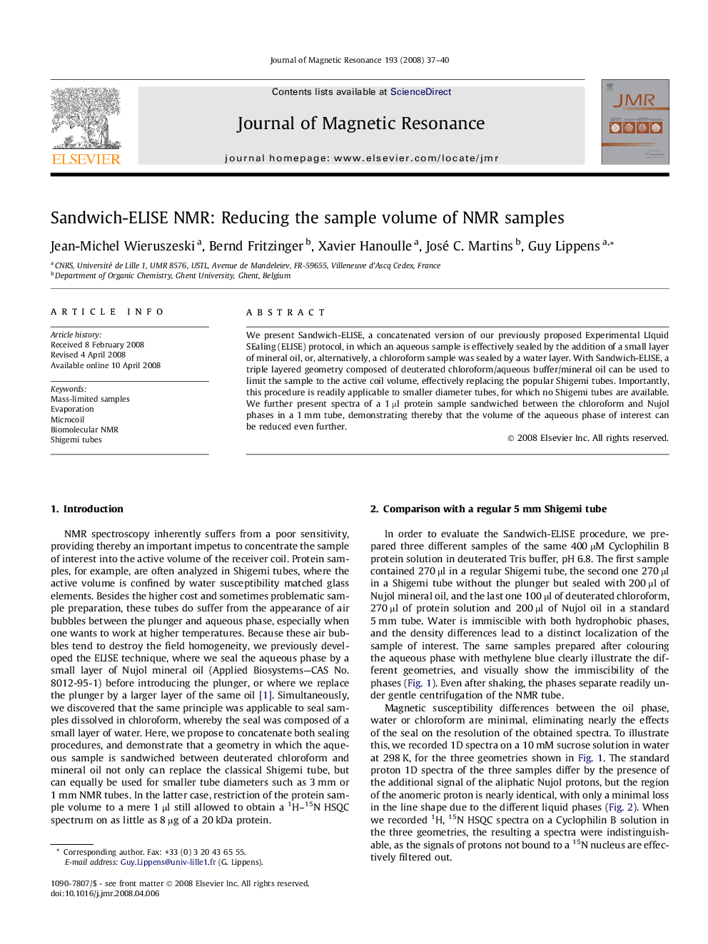 Sandwich-ELISE NMR: Reducing the sample volume of NMR samples