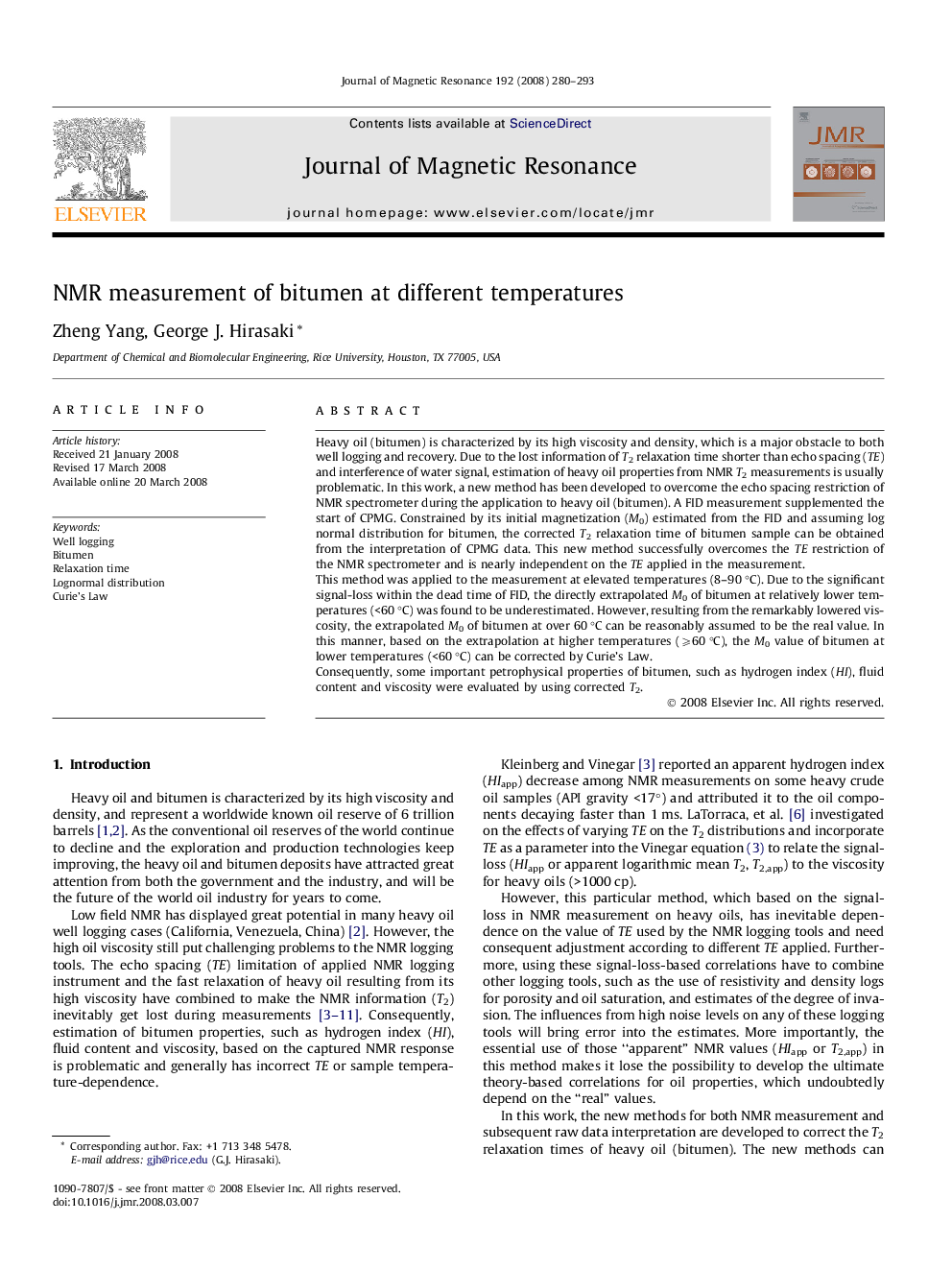 NMR measurement of bitumen at different temperatures
