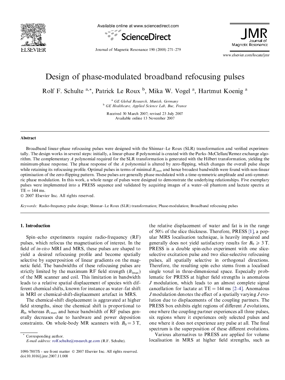 Design of phase-modulated broadband refocusing pulses