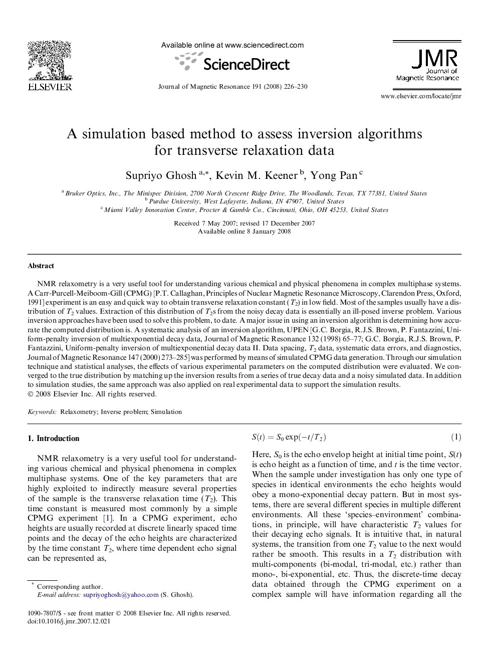 A simulation based method to assess inversion algorithms for transverse relaxation data