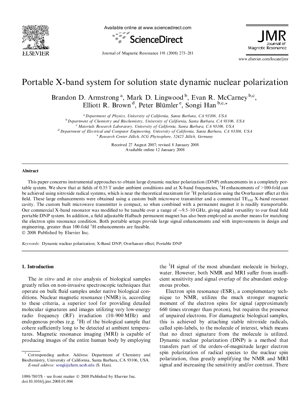 Portable X-band system for solution state dynamic nuclear polarization