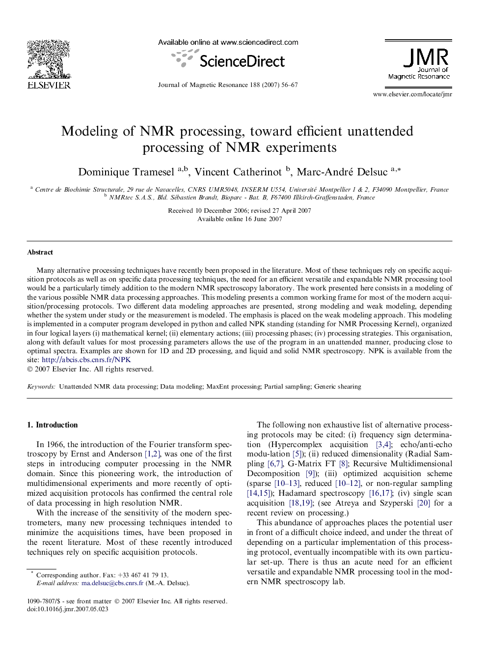 Modeling of NMR processing, toward efficient unattended processing of NMR experiments