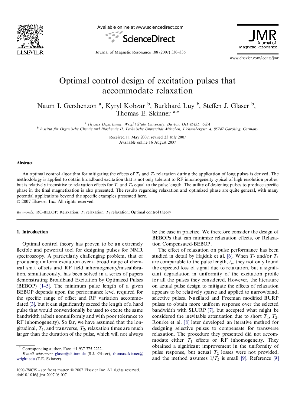 Optimal control design of excitation pulses that accommodate relaxation