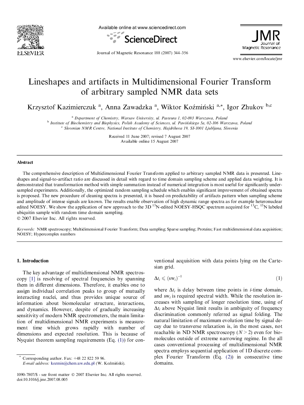 عکس صفحه اول مقاله: Lineshapes and artifacts in Multidimensional Fourier Transform of arbitrary sampled NMR data sets Lineshapes and artifacts in Multidimensional Fourier Transform of arbitrary sampled NMR data sets