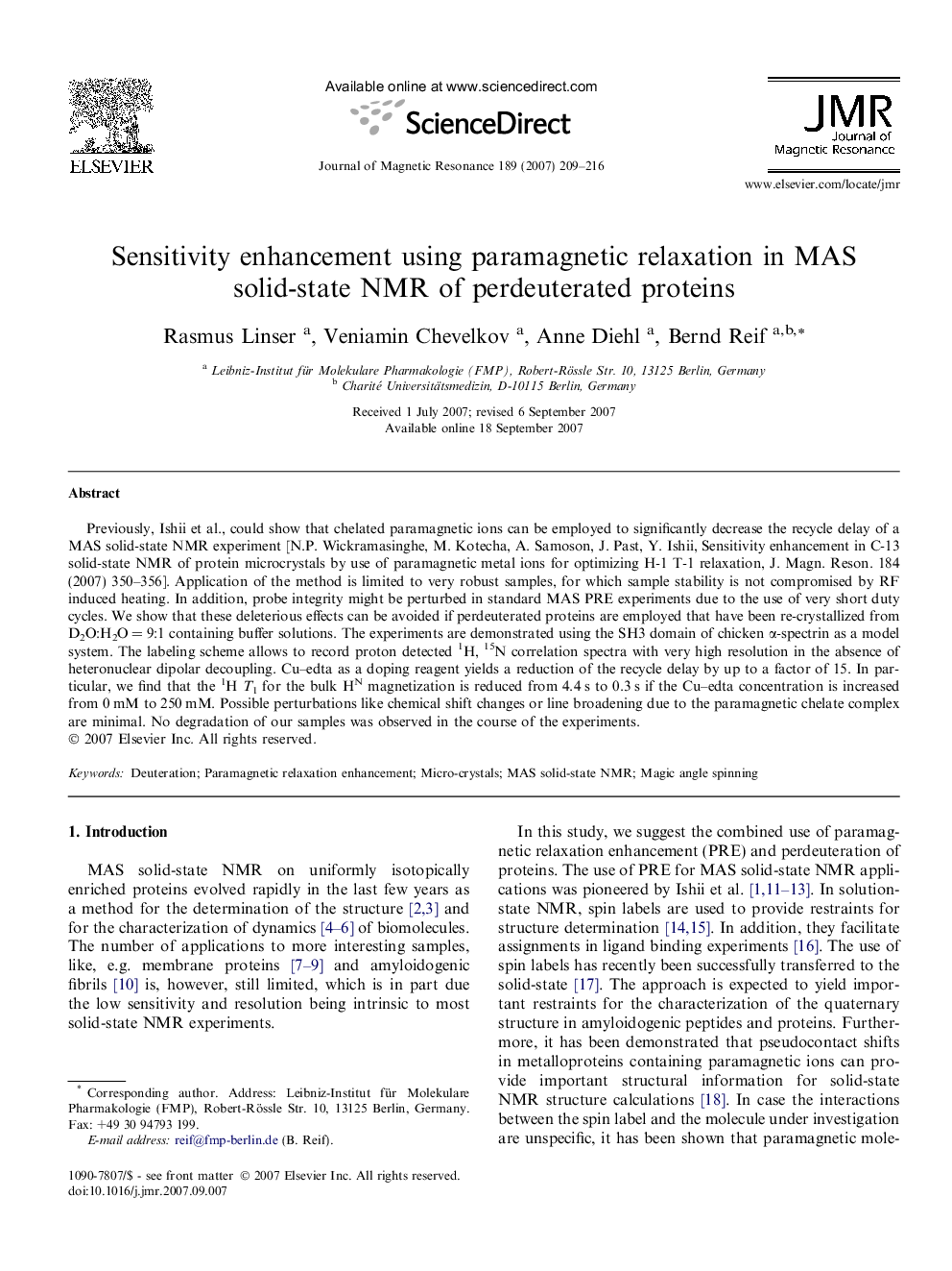 Sensitivity enhancement using paramagnetic relaxation in MAS solid-state NMR of perdeuterated proteins