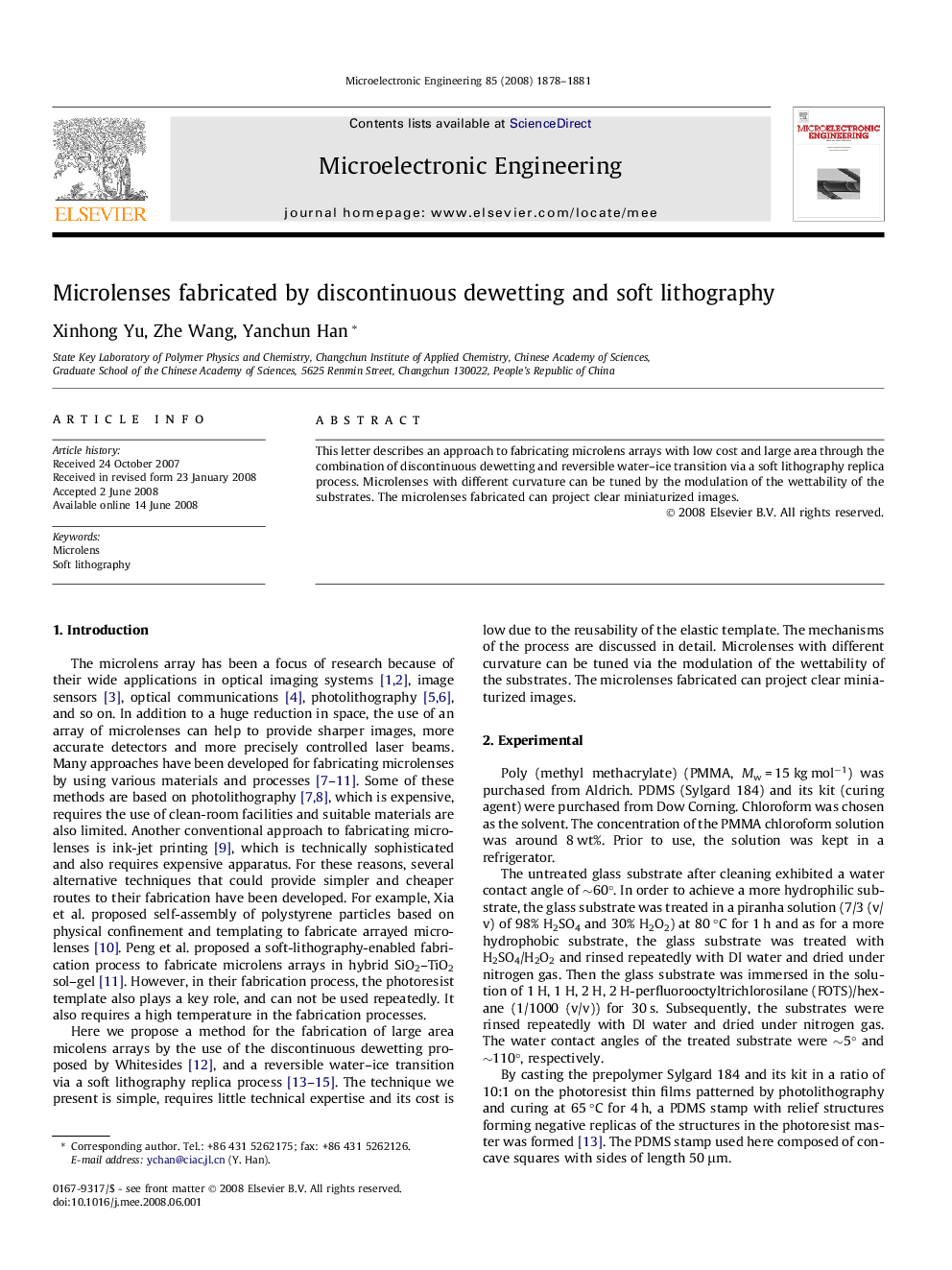 Microlenses fabricated by discontinuous dewetting and soft lithography