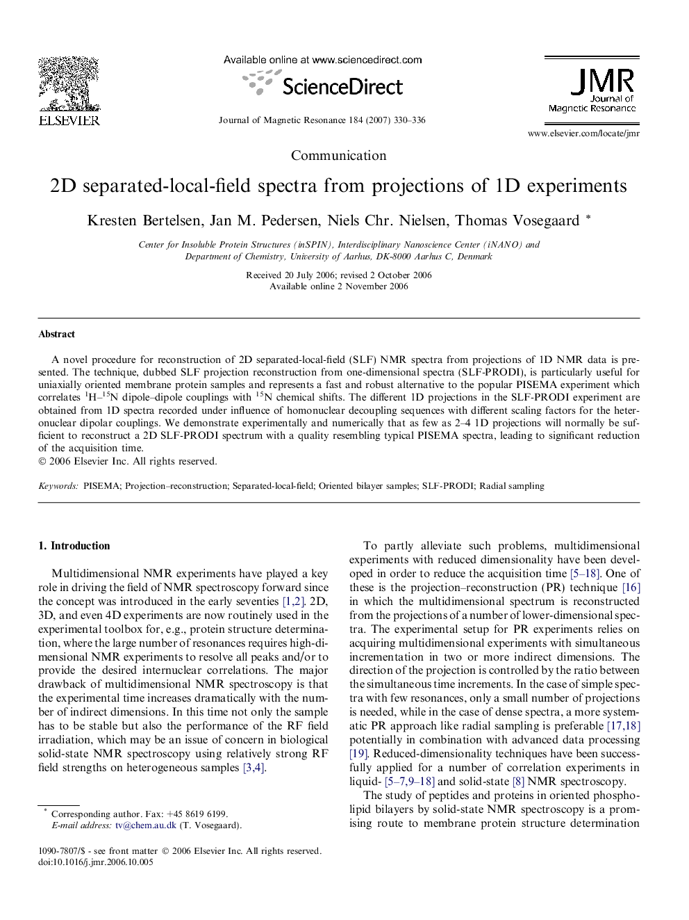 2D separated-local-field spectra from projections of 1D experiments