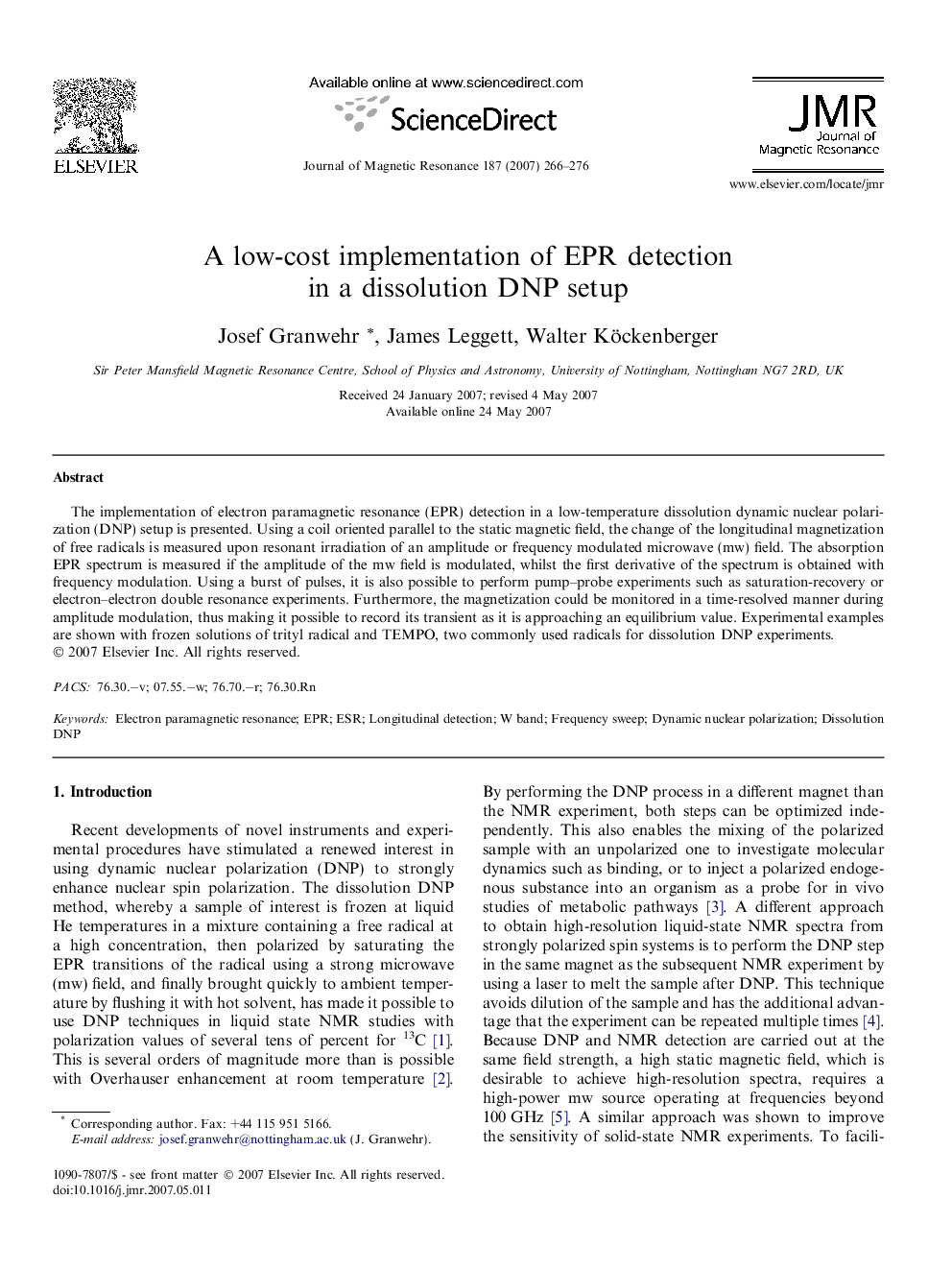 A low-cost implementation of EPR detection in a dissolution DNP setup