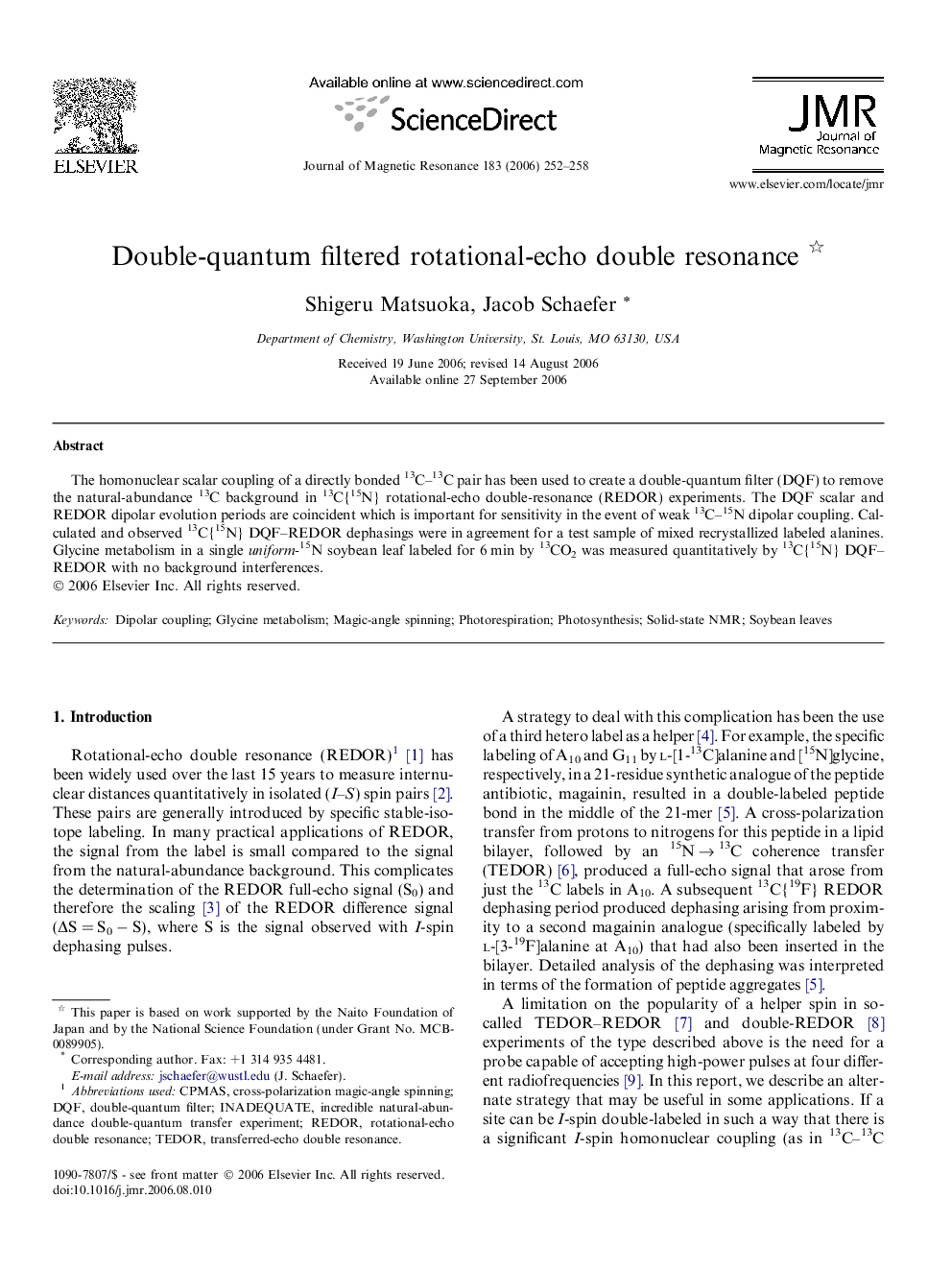 Double-quantum filtered rotational-echo double resonance