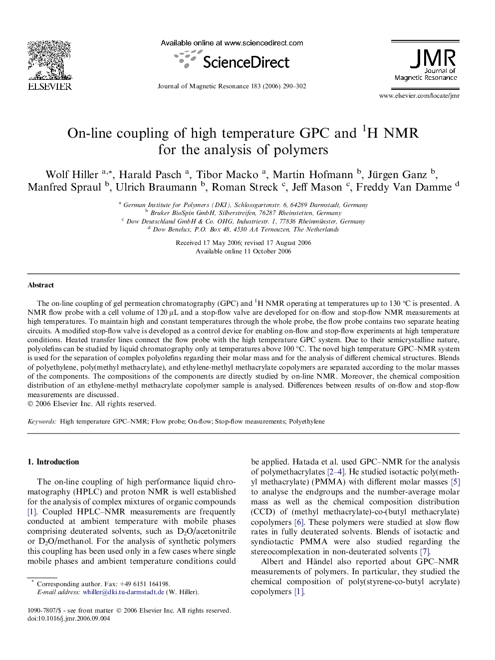 On-line coupling of high temperature GPC and 1H NMR for the analysis of polymers
