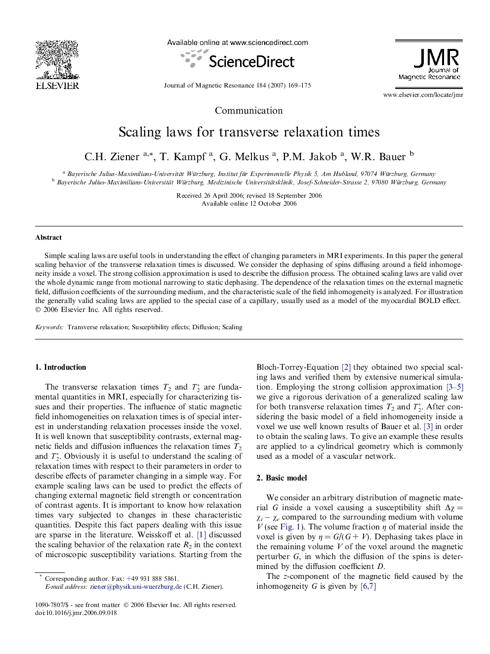 Scaling laws for transverse relaxation times