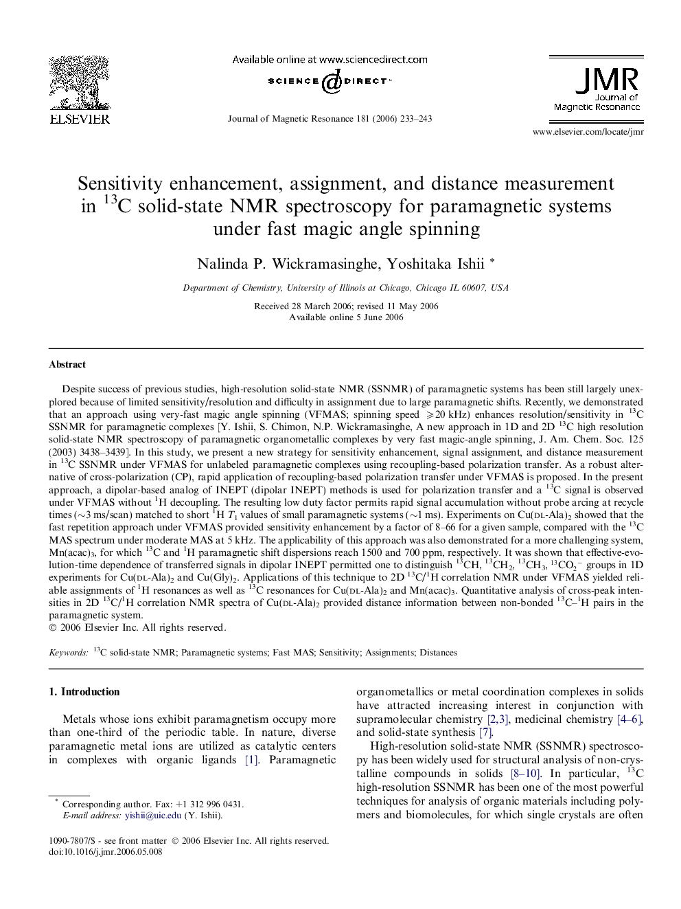 Sensitivity enhancement, assignment, and distance measurement in 13C solid-state NMR spectroscopy for paramagnetic systems under fast magic angle spinning