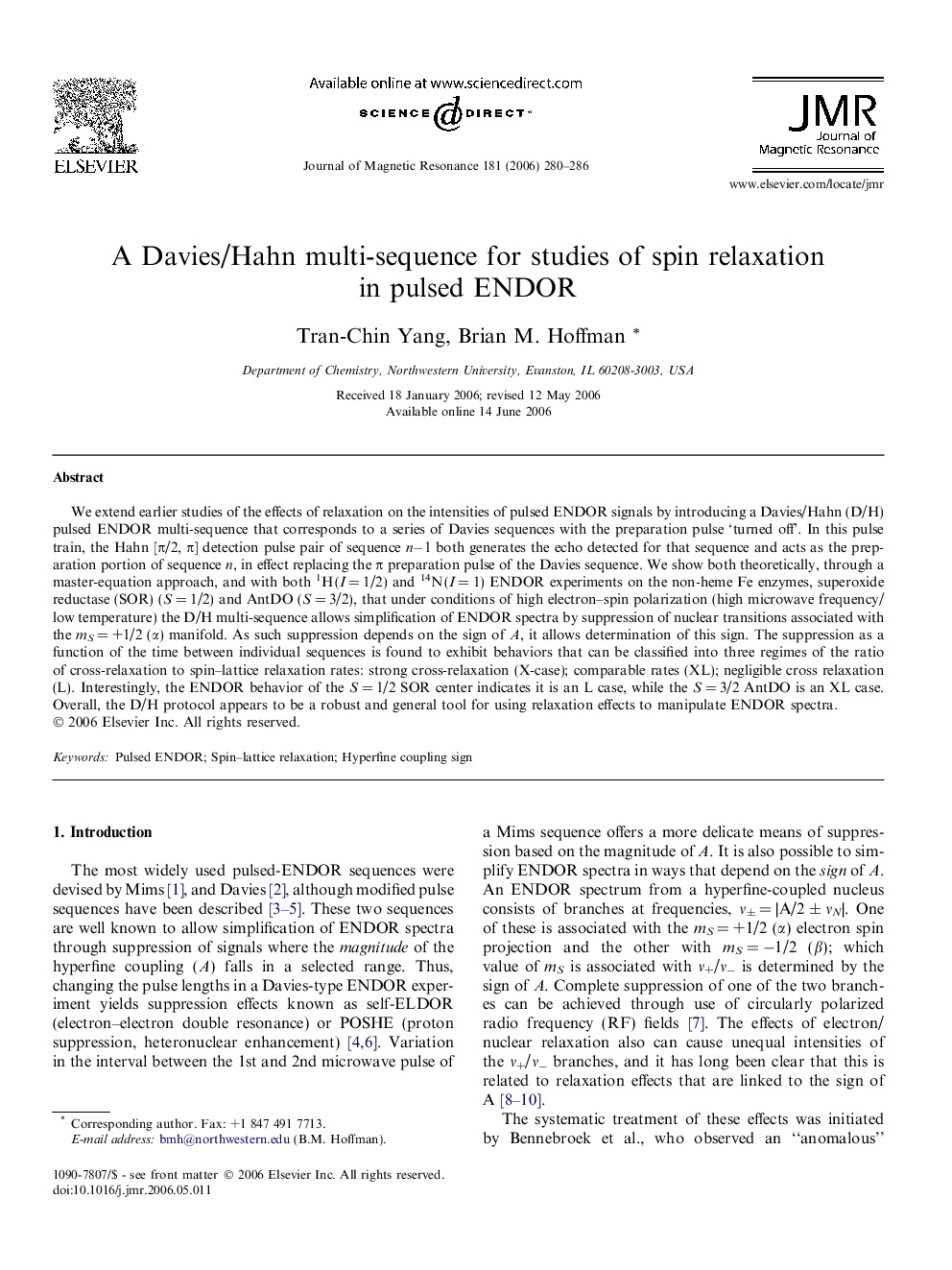 A Davies/Hahn multi-sequence for studies of spin relaxation in pulsed ENDOR