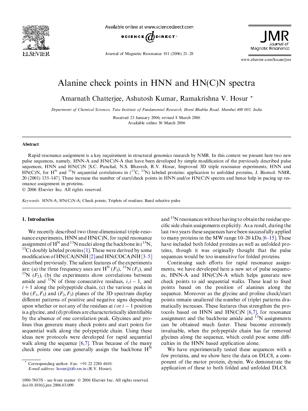 Alanine check points in HNN and HN(C)N spectra