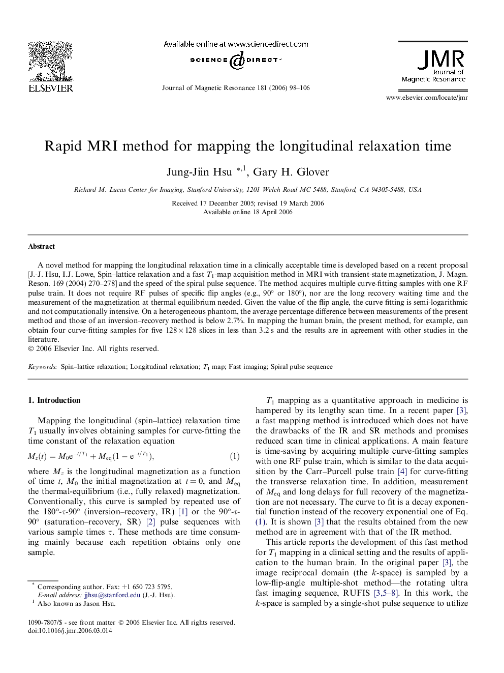 Rapid MRI method for mapping the longitudinal relaxation time