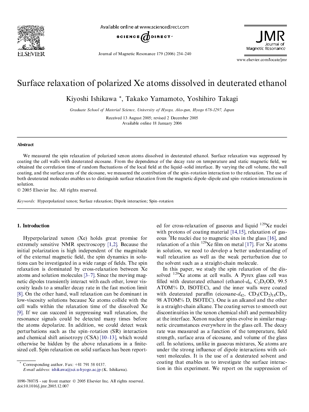 Surface relaxation of polarized Xe atoms dissolved in deuterated ethanol