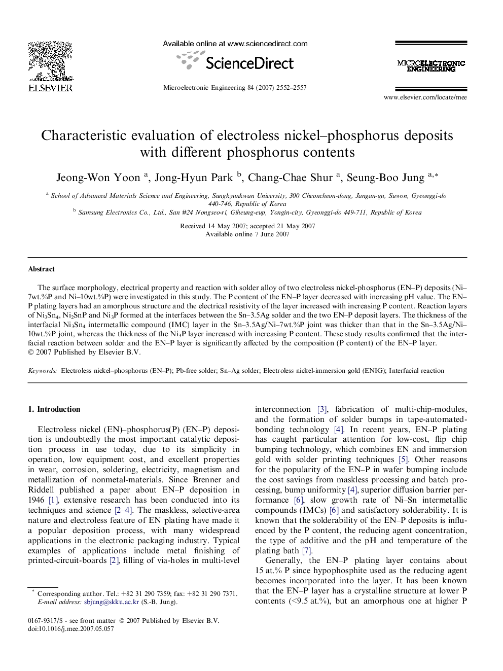 Characteristic evaluation of electroless nickel–phosphorus deposits with different phosphorus contents