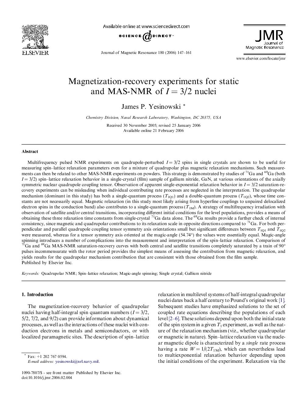 Magnetization-recovery experiments for static and MAS-NMR of IÂ =Â 3/2 nuclei