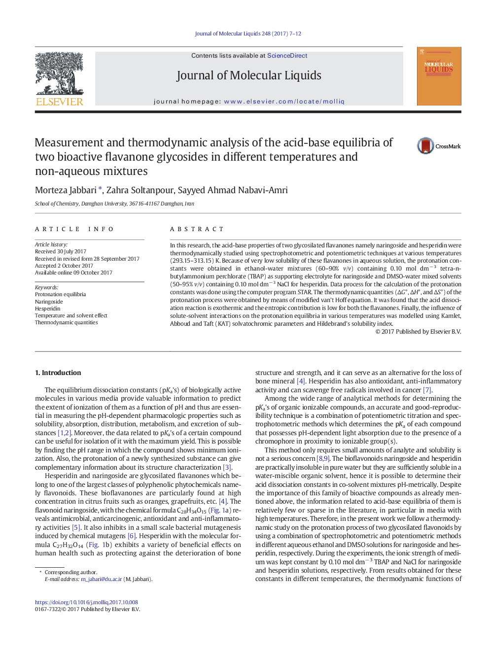 Measurement and thermodynamic analysis of the acid-base equilibria of two bioactive flavanone glycosides in different temperatures and non-aqueous mixtures